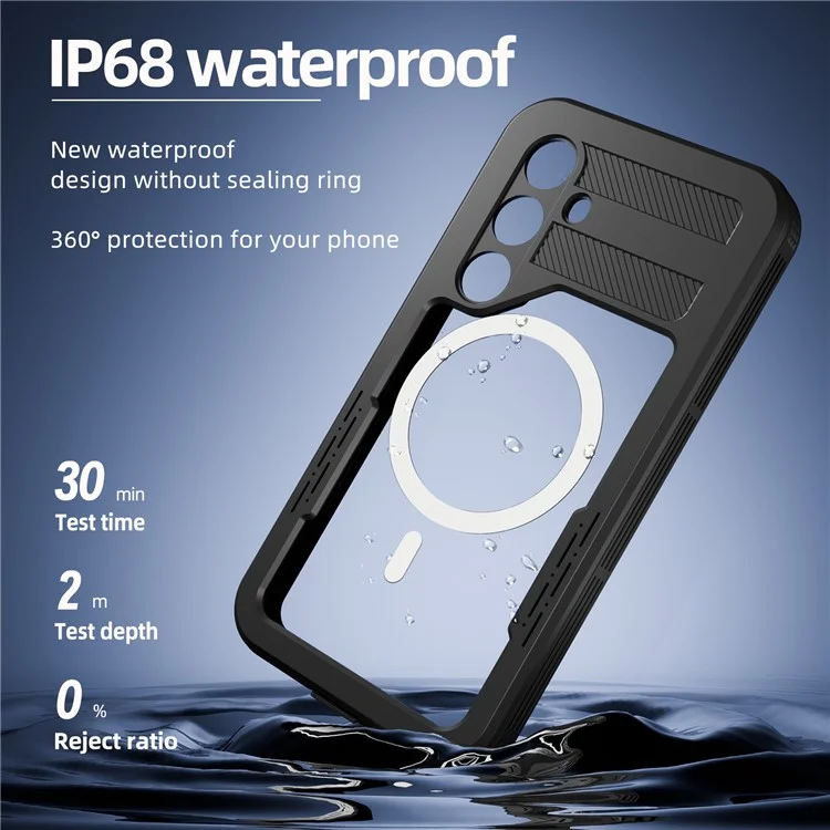 REDPEPPER Funda magnética impermeable IP68 para Samsung Galaxy S24, funda de teléfono transparente - Negro