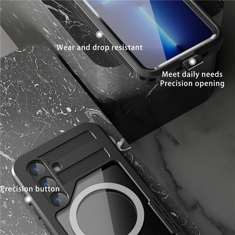 REDPEPPER Funda magnética impermeable IP68 para Samsung Galaxy S24, funda de teléfono transparente - Negro