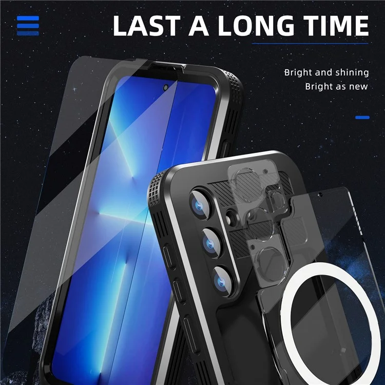 REDPEPPER Funda magnética impermeable IP68 para Samsung Galaxy S24, funda de teléfono transparente - Negro