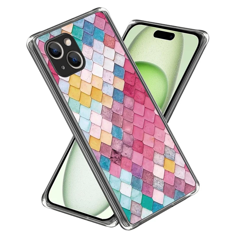 For iPhone 15 Cell Phone Case TPU Pattern Printing Design Protective Shell - Rainbow Rhombus