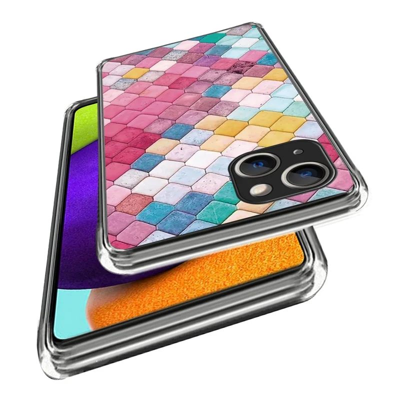 For iPhone 15 Cell Phone Case TPU Pattern Printing Design Protective Shell - Rainbow Rhombus
