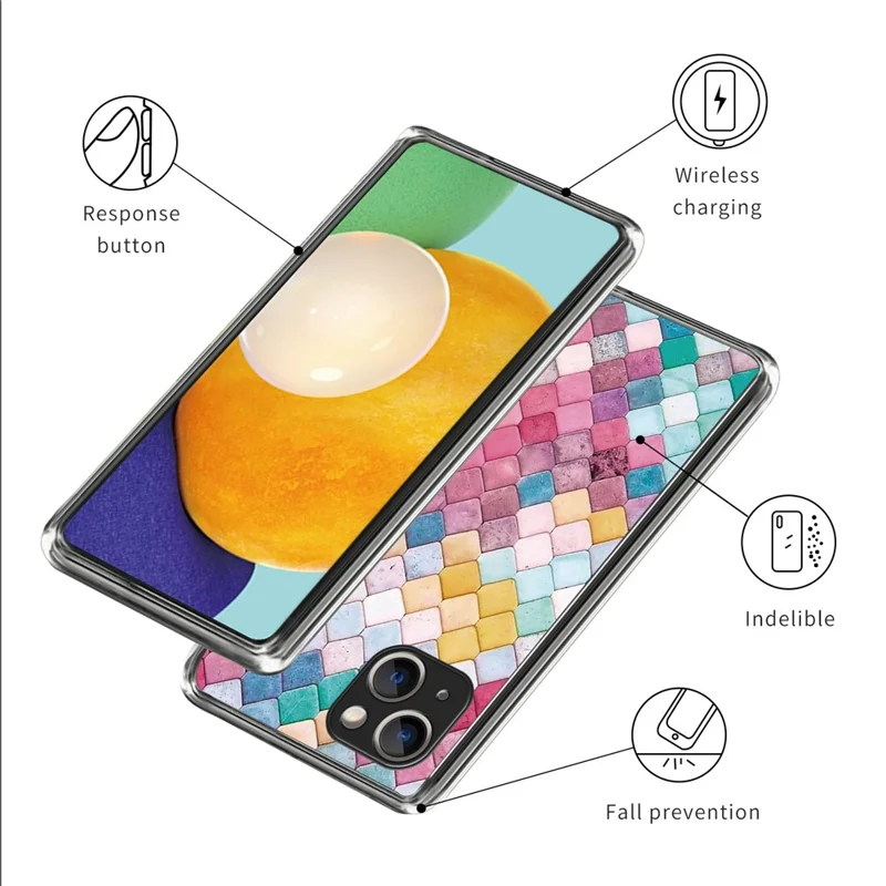 For iPhone 15 Cell Phone Case TPU Pattern Printing Design Protective Shell - Rainbow Rhombus