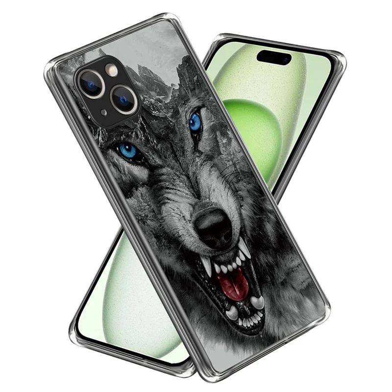 För iPhone 15 Mobiltelefonlåda TPU Mönstertryckt Design Skyddande Skal - Vild Varg
