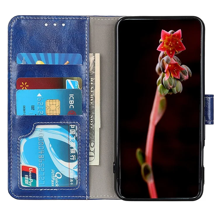 Vintage Case for Asus ROG Phone 8 5G / Phone 8 Pro 5G Shell Crazy Horse Texture Leather Stand Cover - Blue