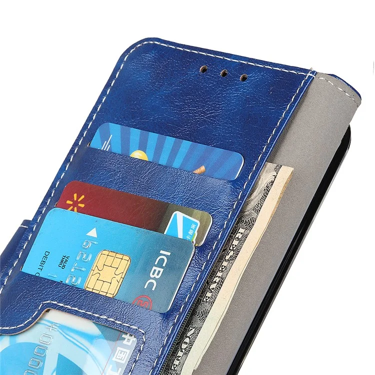 Vintage Case for Asus ROG Phone 8 5G / Phone 8 Pro 5G Shell Crazy Horse Texture Leather Stand Cover - Blue