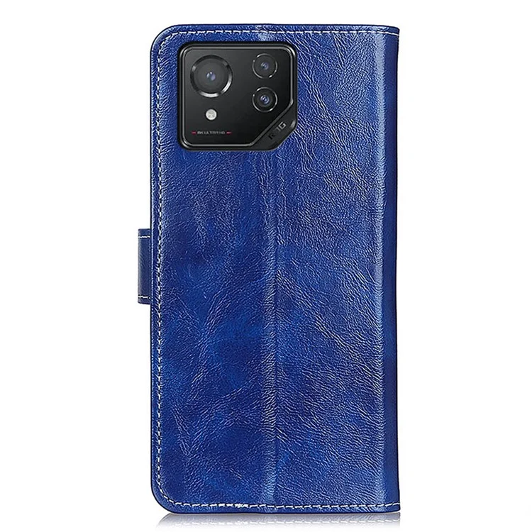 Vintage Case for Asus ROG Phone 8 5G / Phone 8 Pro 5G Shell Crazy Horse Texture Leather Stand Cover - Blue