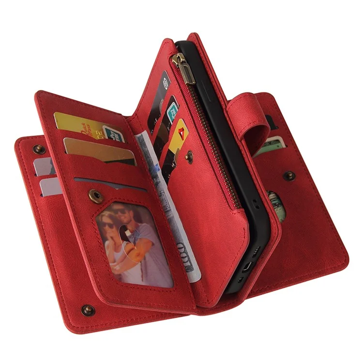KT Multi-Funktionale Serie-2 für Oppo A79 5G / A2 5G Hülle Haut-Berührung Kartenhalter Handyhülle - Rot