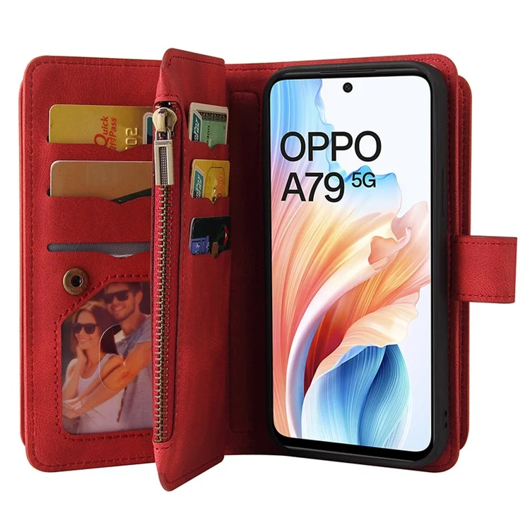 KT Multi-Funktionale Serie-2 für Oppo A79 5G / A2 5G Hülle Haut-Berührung Kartenhalter Handyhülle - Rot