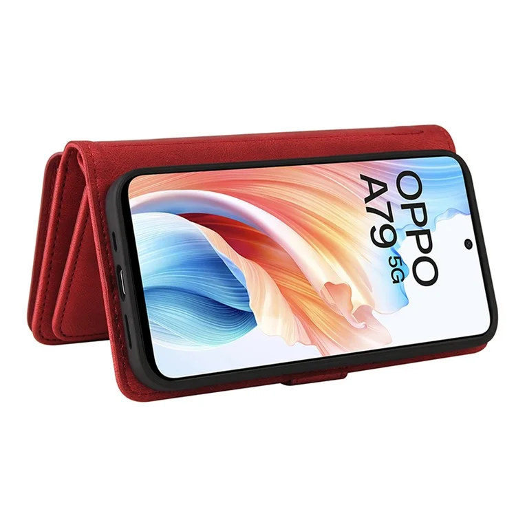 KT Multi-Funktionale Serie-2 für Oppo A79 5G / A2 5G Hülle Haut-Berührung Kartenhalter Handyhülle - Rot