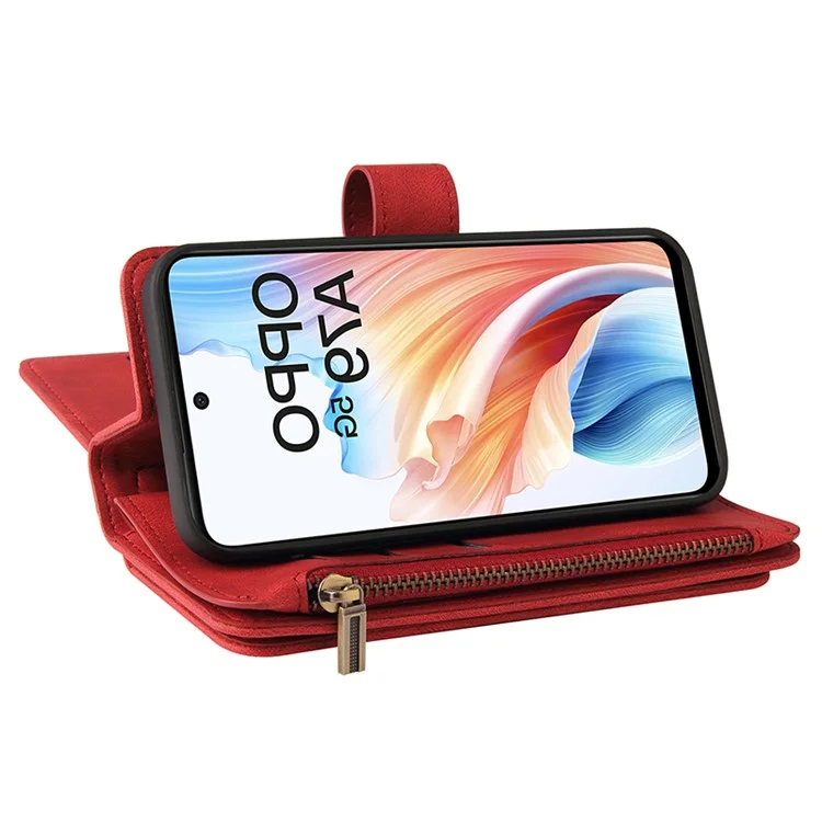 KT Multi-Funktionale Serie-2 für Oppo A79 5G / A2 5G Hülle Haut-Berührung Kartenhalter Handyhülle - Rot