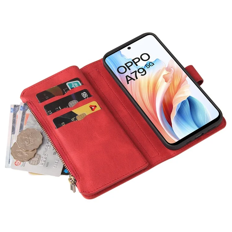 KT Multi-Funktionale Serie-2 für Oppo A79 5G / A2 5G Hülle Haut-Berührung Kartenhalter Handyhülle - Rot