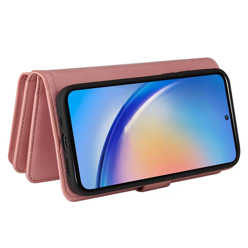 For Samsung Galaxy A35 5G Zipper Wallet Case with 15 Card Slots and Strap Leather Phone Cover - Pink