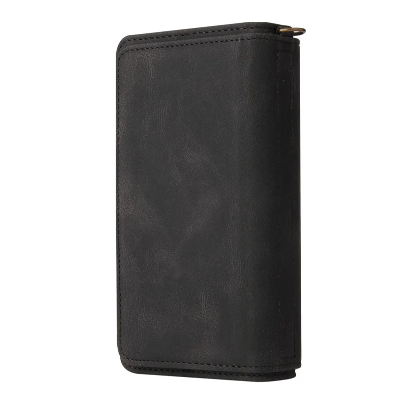 For Samsung Galaxy A55 5G Zipper Wallet Case with 15 Card Slots and Strap Leather Phone Cover - Black