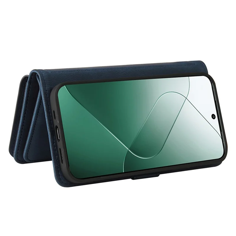 For Xiaomi 14 Zipper Wallet Case with 15 Card Slots and Strap Leather Phone Cover - Blue