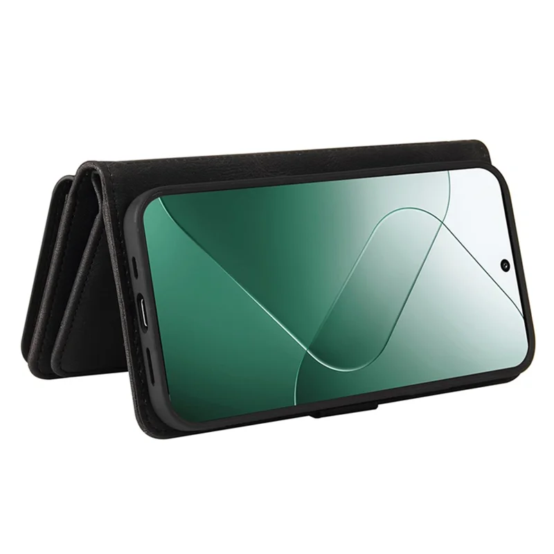 For Xiaomi 14 Zipper Wallet Case with 15 Card Slots and Strap Leather Phone Cover - Black