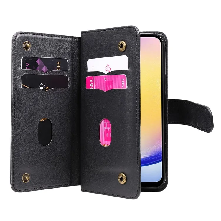 For Samsung Galaxy A25 5G (Global) Leather Case with 10 Card Holder Phone Cover Stand - Black