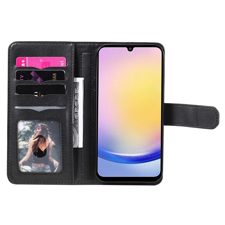 For Samsung Galaxy A25 5G (Global) Leather Case with 10 Card Holder Phone Cover Stand - Black