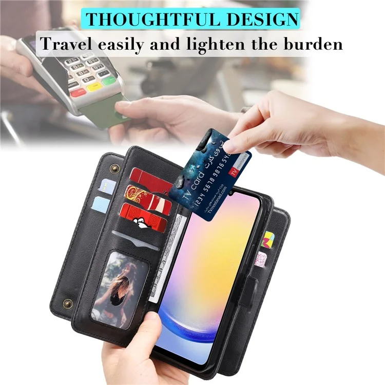 For Samsung Galaxy A25 5G (Global) Leather Case with 10 Card Holder Phone Cover Stand - Black