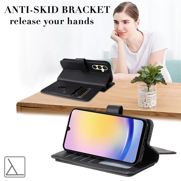 For Samsung Galaxy A25 5G (Global) Leather Case with 10 Card Holder Phone Cover Stand - Black