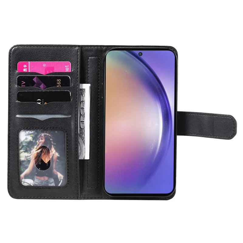 For Samsung Galaxy A55 5G Leather Case with 10 Card Holder Phone Cover Stand - Black