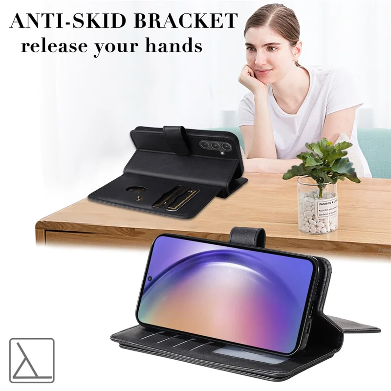 For Samsung Galaxy A55 5G Leather Case with 10 Card Holder Phone Cover Stand - Black