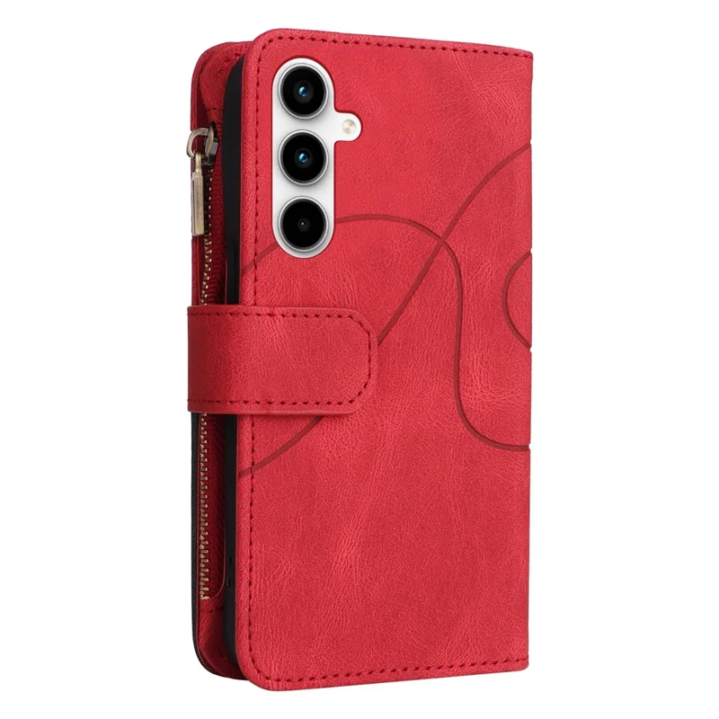 For Samsung Galaxy A35 5G Leather Case with Strap Zipper 9 Card Slot Phone Cover Stand - Red