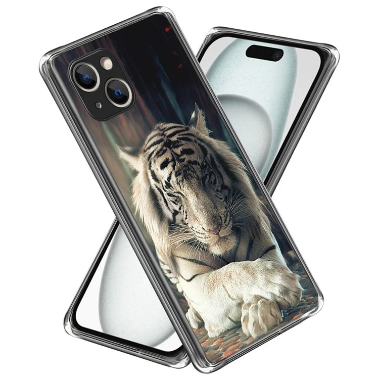 For iPhone 15 Phone Case Slim-Fit Pattern Printing TPU Back Cover - White Tiger