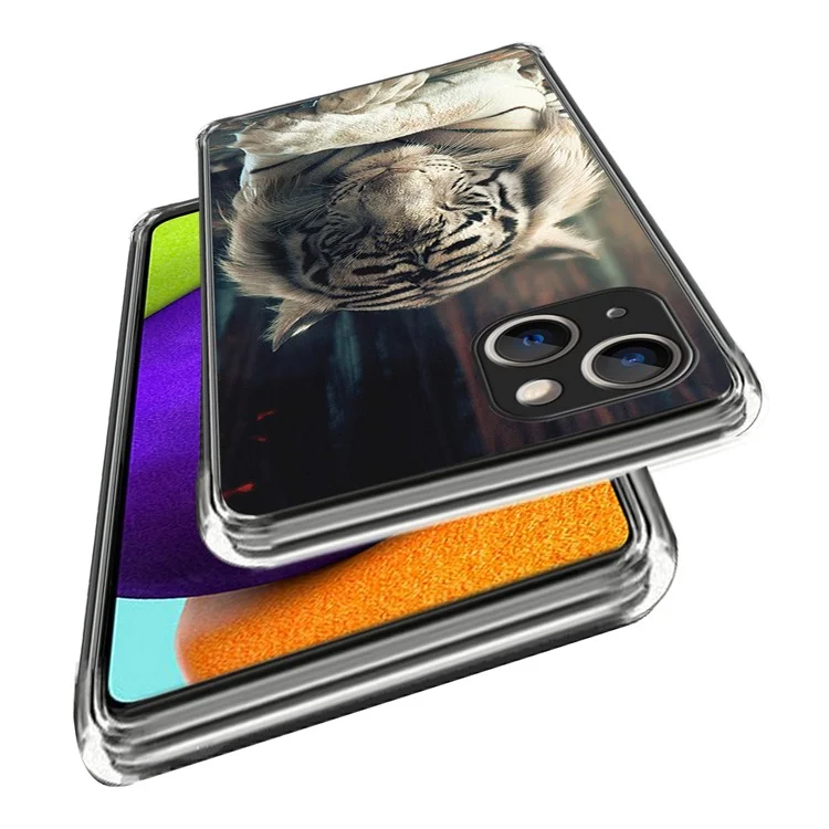 For iPhone 15 Phone Case Slim-Fit Pattern Printing TPU Back Cover - White Tiger
