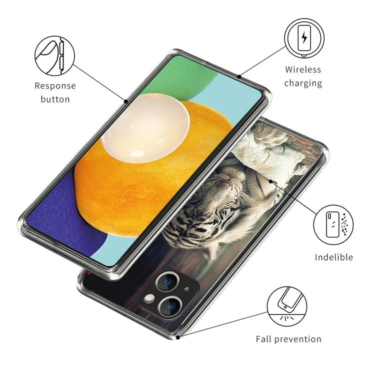 For iPhone 15 Phone Case Slim-Fit Pattern Printing TPU Back Cover - White Tiger