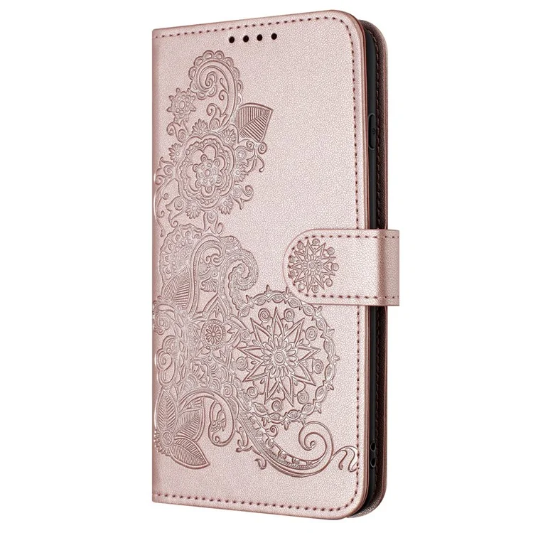 For Samsung Galaxy A15 5G Phone Cases Mandala Flower Leather Wallet Mobile Cover with Strap - Rose Gold