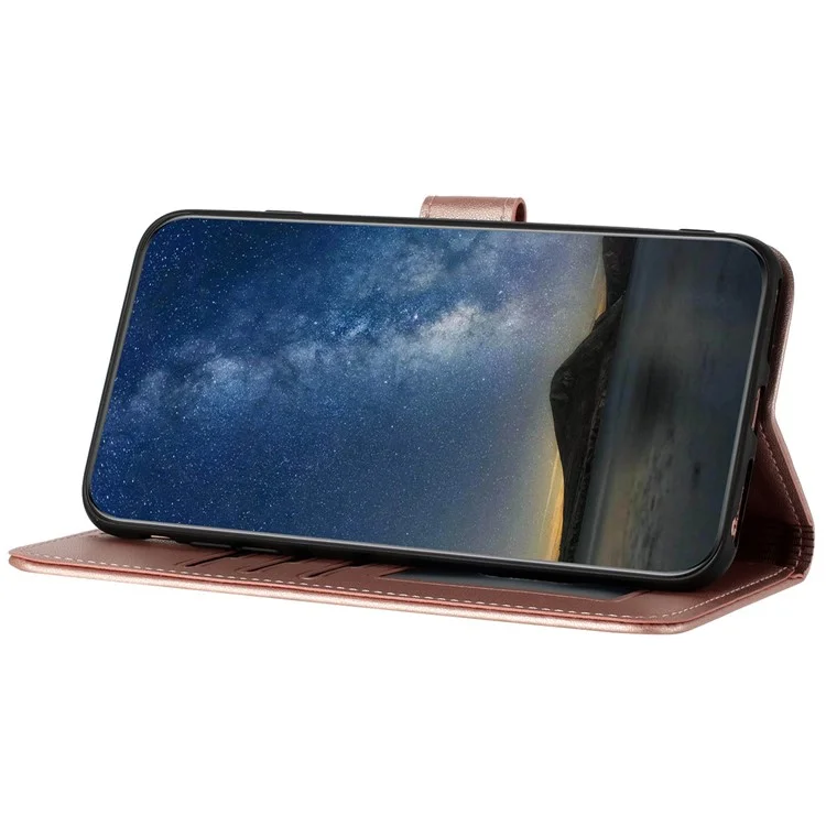 For Samsung Galaxy A15 5G Phone Cases Mandala Flower Leather Wallet Mobile Cover with Strap - Rose Gold