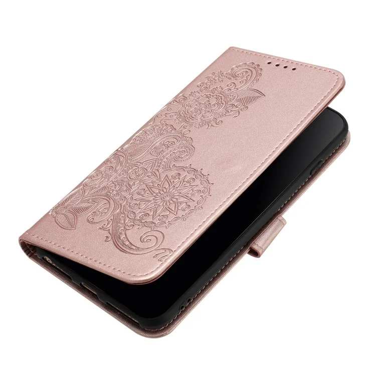 For Samsung Galaxy A15 5G Phone Cases Mandala Flower Leather Wallet Mobile Cover with Strap - Rose Gold