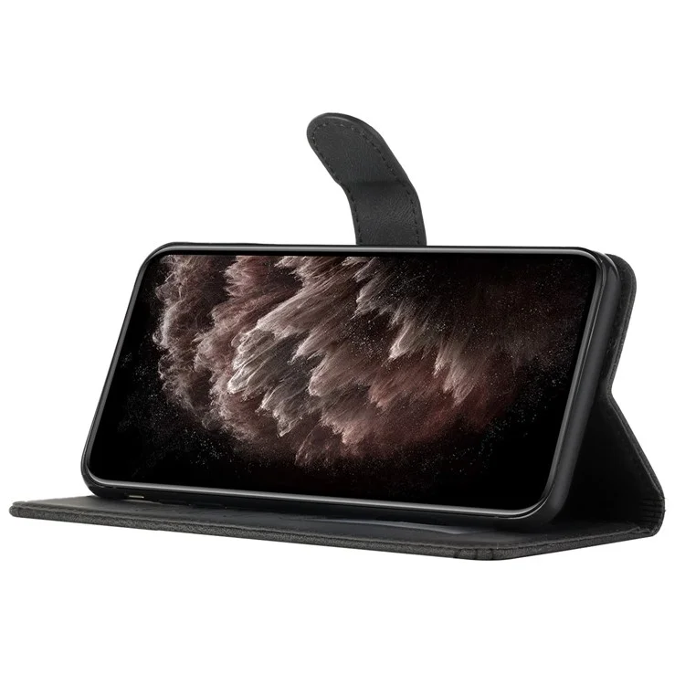 For Samsung Galaxy A15 5G Phone Case with Strap Imprint PU Leather Wallet Stand Cover - Black