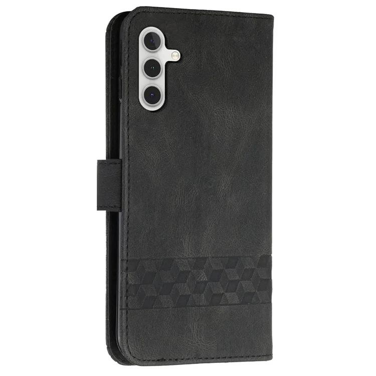For Samsung Galaxy A15 5G Phone Case with Strap Imprint PU Leather Wallet Stand Cover - Black