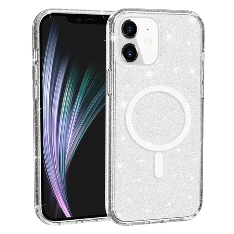 For iPhone 12 mini Case Compatible with MagSafe Sparkly Glitter Shiny Cover - White