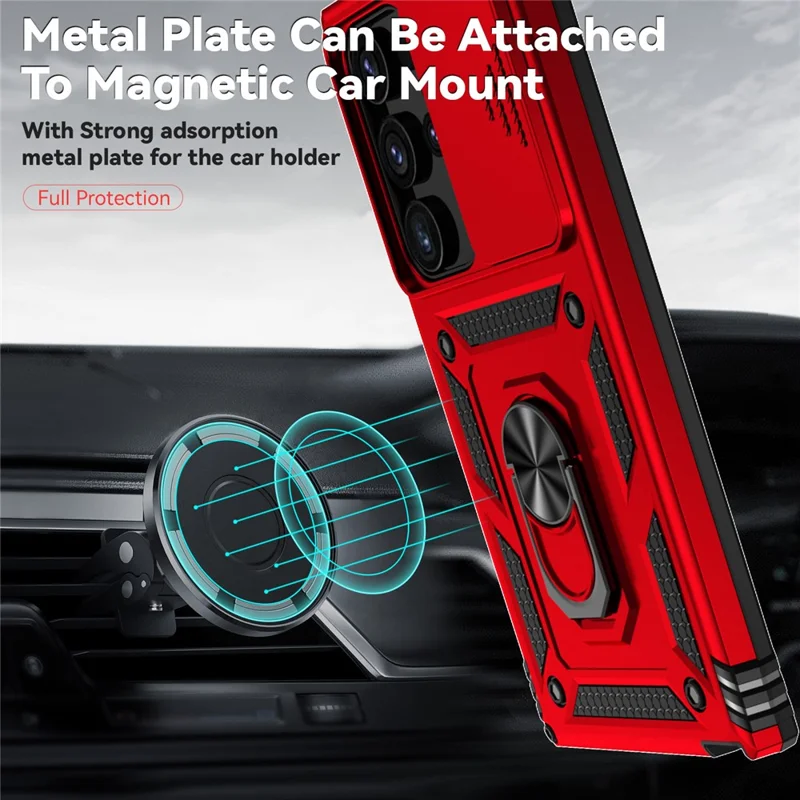 For Samsung Galaxy S24 Ultra Case Kickstand Phone Cover with Slide Lens Protection - Red