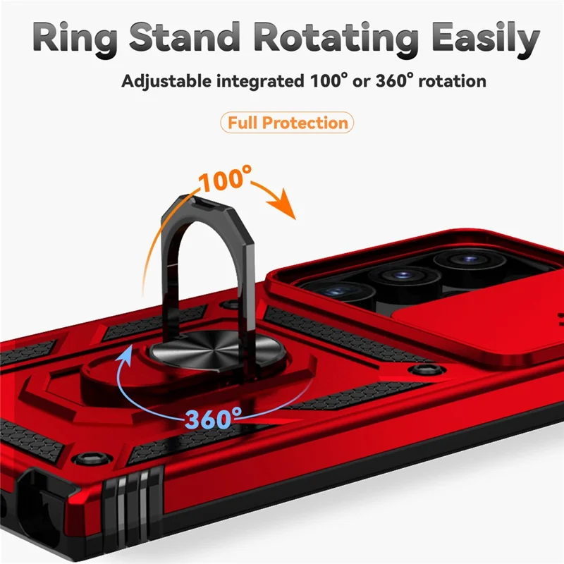 For Samsung Galaxy S24 Ultra Case Kickstand Phone Cover with Slide Lens Protection - Red