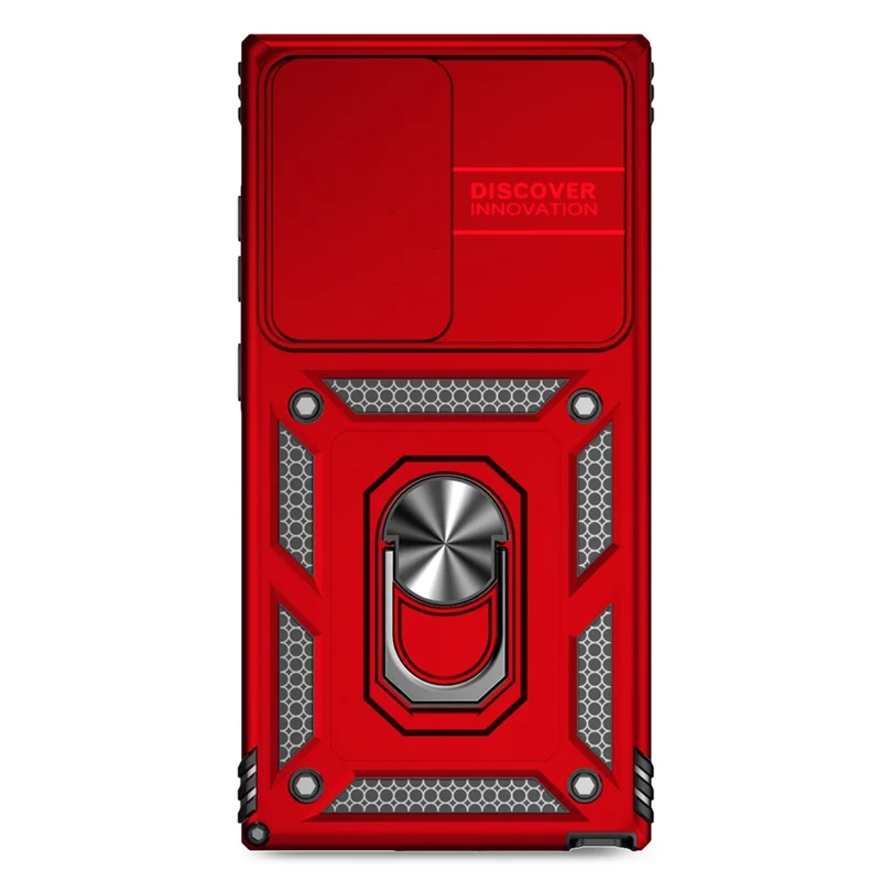 For Samsung Galaxy S24 Ultra Case Kickstand Phone Cover with Slide Lens Protection - Red