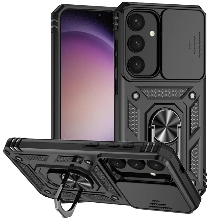 Per Samsung Galaxy S24+ Armour Phone Case Camera Protection Kickstand Cover - Nero