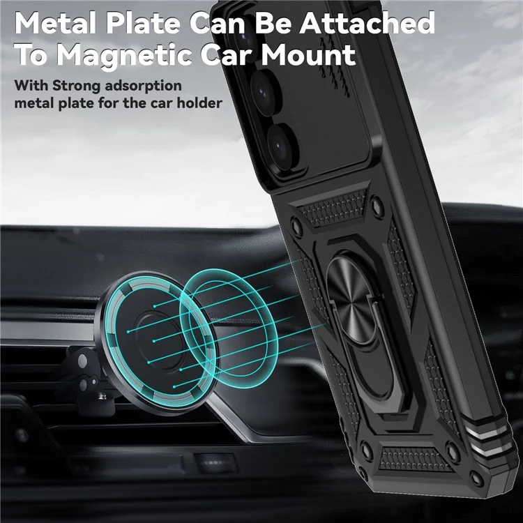 Per Samsung Galaxy S24+ Armour Phone Case Camera Protection Kickstand Cover - Nero
