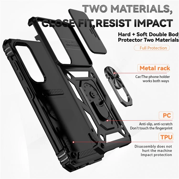 Per Samsung Galaxy S24+ Armour Phone Case Camera Protection Kickstand Cover - Nero