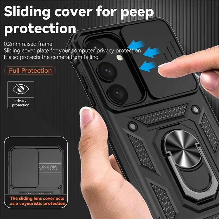 Per Samsung Galaxy S24+ Armour Phone Case Camera Protection Kickstand Cover - Nero
