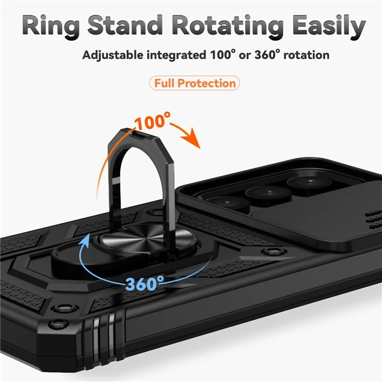 Per Samsung Galaxy S24+ Armour Phone Case Camera Protection Kickstand Cover - Nero