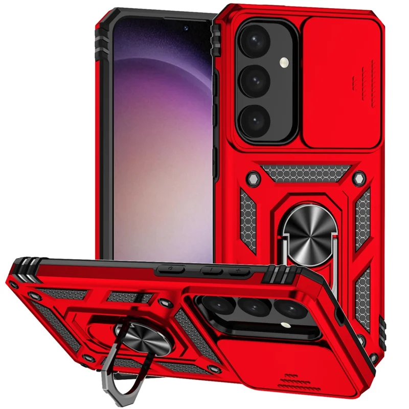 For Samsung Galaxy S24+ Armour Phone Case Camera Protection Kickstand Cover - Red
