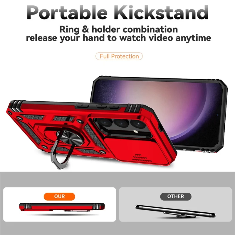 For Samsung Galaxy S24+ Armour Phone Case Camera Protection Kickstand Cover - Red