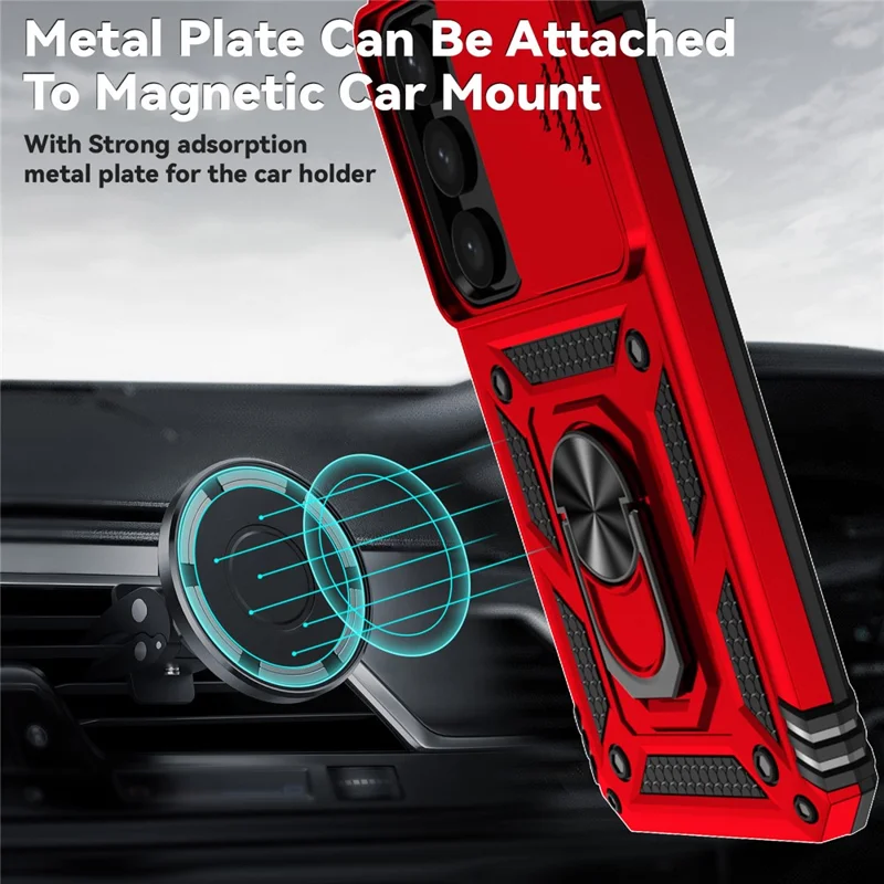 For Samsung Galaxy S24+ Armour Phone Case Camera Protection Kickstand Cover - Red