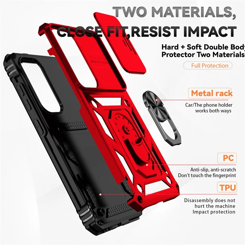 For Samsung Galaxy S24+ Armour Phone Case Camera Protection Kickstand Cover - Red