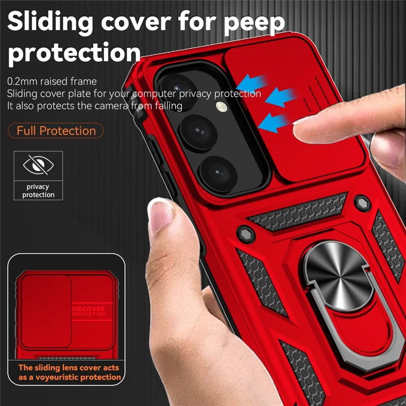 For Samsung Galaxy S24+ Armour Phone Case Camera Protection Kickstand Cover - Red