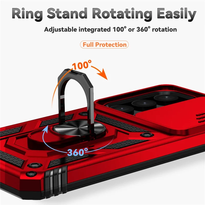 For Samsung Galaxy S24+ Armour Phone Case Camera Protection Kickstand Cover - Red