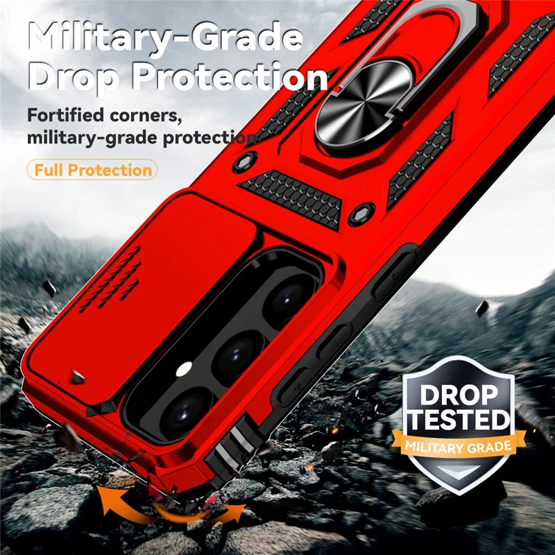For Samsung Galaxy S24+ Armour Phone Case Camera Protection Kickstand Cover - Red